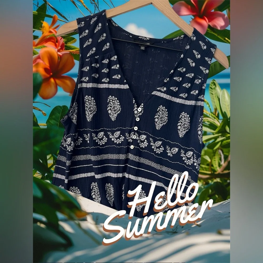 LUCKY BRAND NAVY TOP - Picture 2 of 9